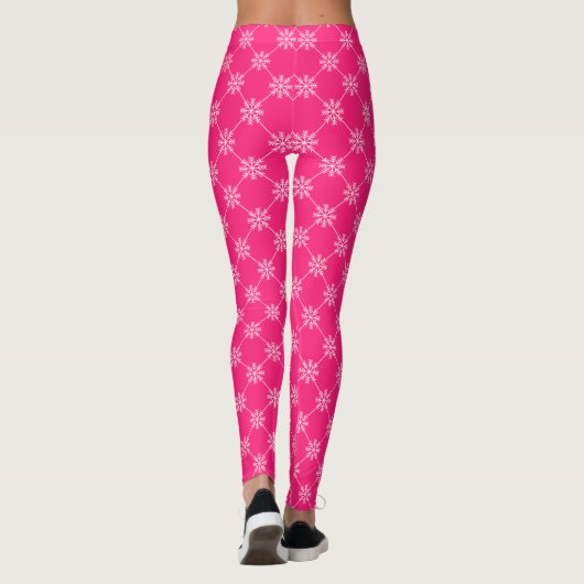 Pink Snowflakes Diagonal Square Muster Leggings (Rückseite)