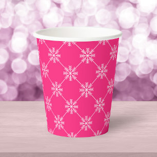 Pink Snowflakes Diagonal Square Muster Pappbecher