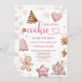 Pink Snowflakes Gingerbread Christmas Baby Shower Einladung (Vorne/Hinten)
