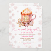 Pink Snowflakes Gingerbread Christmas Baby Shower Einladung (Vorne/Hinten)