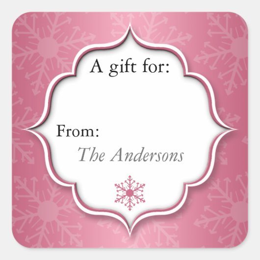 Pink Snowflakes Holiday Geschenk Aufkleber (Vorderseite)