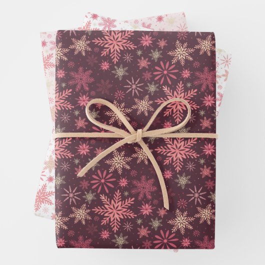 Pink Snowflakes Umschlagpapier Flachblatt Set 3 Geschenkpapier Set (Beispiel)