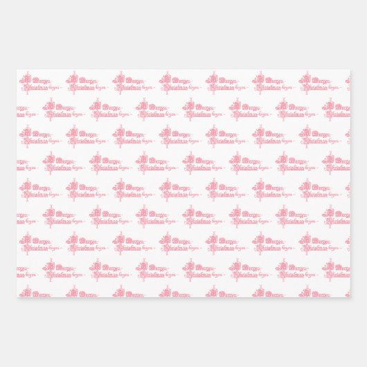 Pink Snowflakes und Holiday Script auf Weiß Geschenkpapier Set (Vorderseite 3)