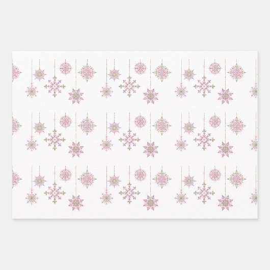 Pink Snowflakes und Holiday Script auf Weiß Geschenkpapier Set (Vorderseite 2)