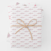 Pink Snowflakes und Holiday Script auf Weiß Geschenkpapier Set (Beispiel)