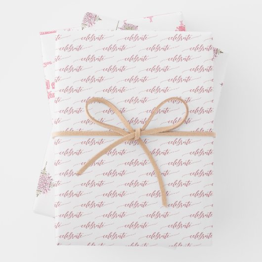 Pink Snowflakes und Holiday Script auf Weiß Geschenkpapier Set (Beispiel)