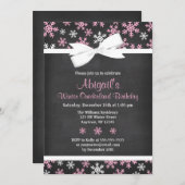 Pink Snowflakes Winter Onederland Chalkboard Bow Einladung (Vorne/Hinten)