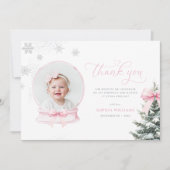 Pink Snowglobe Winter Onederland First Birthday Th Dankeskarte (Vorderseite)