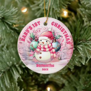 Pink Snowman Baby 1. Weihnachtsgeschenk Foto Ornam Keramik Ornament