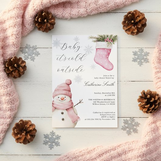 Pink Snowman “Baby It’s Cold Outside” Baby Shower Einladung