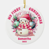 Pink Snowman Baby's First Christmas Ornament (Vorne)