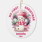 Pink Snowman Baby's First Christmas Ornament (Links)