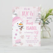 Pink Snowman Birthday Einladung (Stehend Vorderseite)