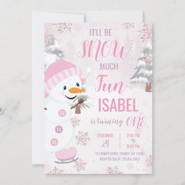 Pink Snowman Birthday Einladung