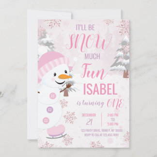 Pink Snowman Birthday Einladung