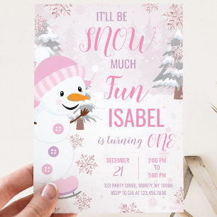 Pink Snowman Birthday Einladung