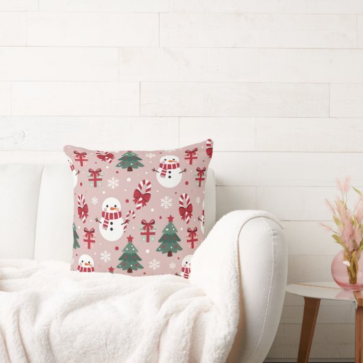 Pink Snowman Christmas Throw Pillow for Girls Kissen (Liege)