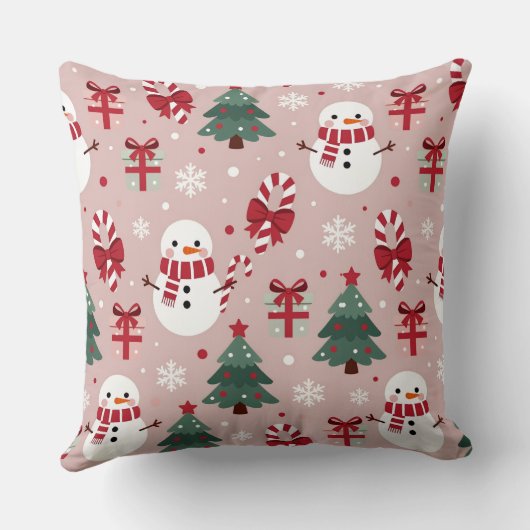 Pink Snowman Christmas Throw Pillow for Girls Kissen (Rückseite)