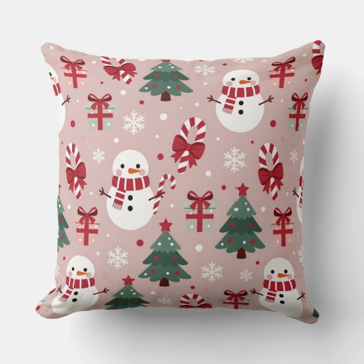 Pink Snowman Christmas Throw Pillow for Girls Kissen (Vorderseite)