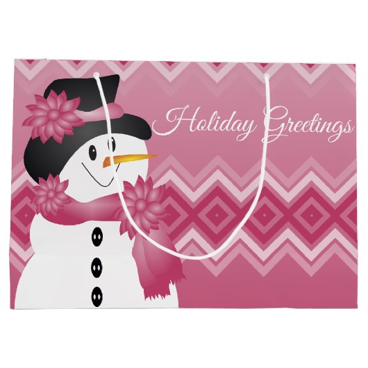 Pink Snowman Gemustert Große Geschenktüte (Rückseite)