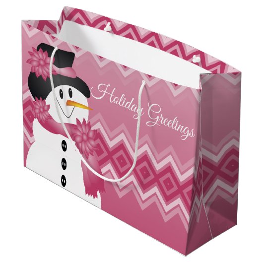 Pink Snowman Gemustert Große Geschenktüte (Rückseite Schrägansicht)