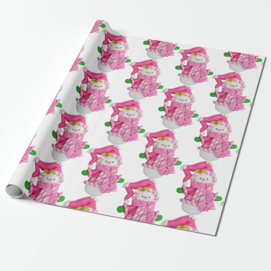 Pink Snowman Geschenkpapier (Ungerollt)