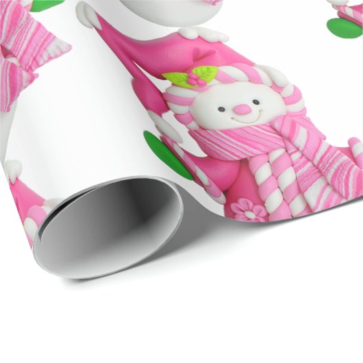 Pink Snowman Geschenkpapier (Rolleneckpunkt)