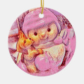 Pink Snowman Girl and Dog Custom Christmas Keramik Ornament (Vorne)