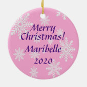 Pink Snowman Girl and Dog Custom Christmas Keramik Ornament (Hinten)