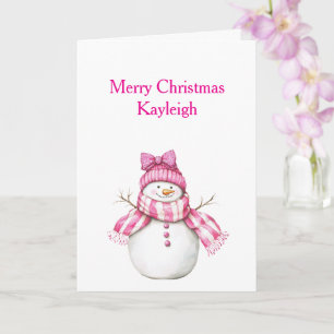 Pink Snowman Girl Weihnachten Karte
