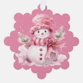 Pink Snowman Gold Frohe Weihnachtsgrüße Ornament Karte (Vorderseite)