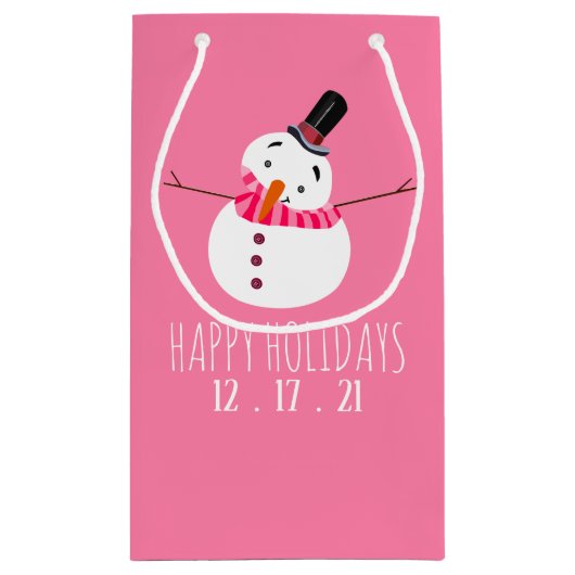 Pink Snowman, Happy Holidays Kleine Geschenktüte (Rückseite)