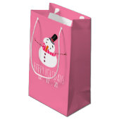 Pink Snowman, Happy Holidays Kleine Geschenktüte (Rückseite Schrägansicht)