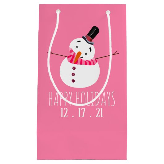 Pink Snowman, Happy Holidays Kleine Geschenktüte (Vorderseite)