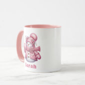 Pink Snowman Holding Sweet Heart Weihnachten Tasse (Vorderseite Links)