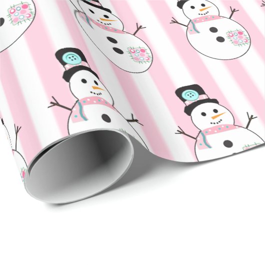 Pink Snowman Holiday Weihnachtsgeschenk Wrap Geschenkpapier (Rolleneckpunkt)