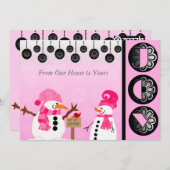 Pink Snowman Joy Holiday Card Feiertagskarte (Vorne/Hinten)