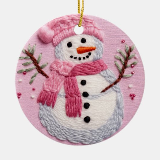 Pink Snowman Keramik Ornament (Vorne)