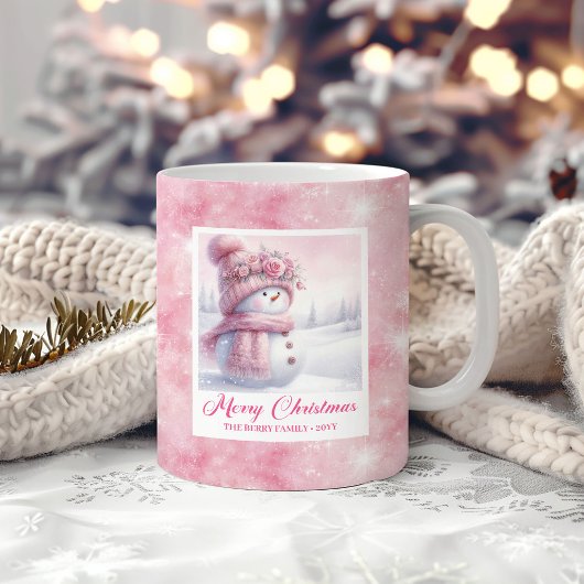 Pink Snowman Kids Mug Sweet Winter Forest Gift Kaffeetasse