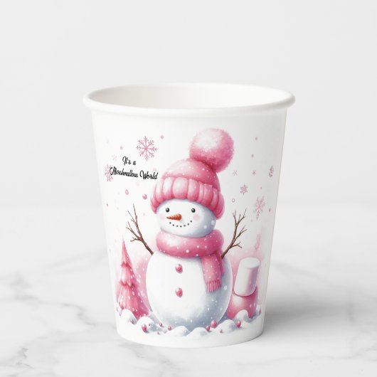 Pink Snowman Marshmallow World Pappbecher (Rückseite)