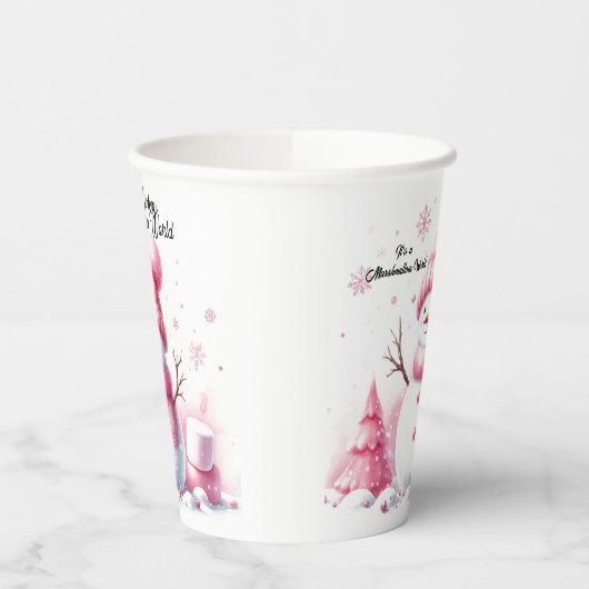 Pink Snowman Marshmallow World Pappbecher (Links)