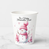 Pink Snowman Marshmallow World Pappbecher (Vorderseite)