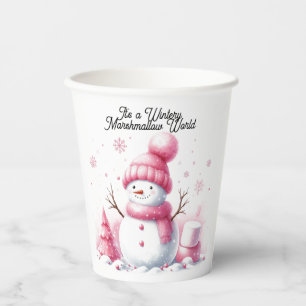Pink Snowman Marshmallow World Pappbecher