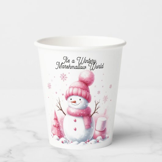 Pink Snowman Marshmallow World Pappbecher (Vorderseite)