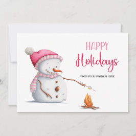 Pink Snowman Marshmallows Happy Holidays Business Feiertagskarte