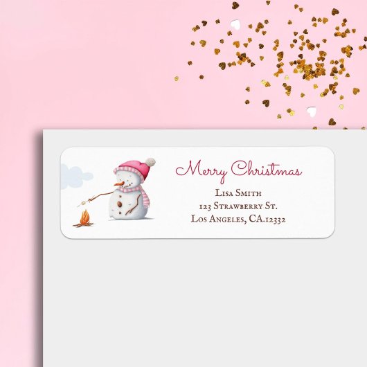 Pink Snowman Marshmallows Weihnachten Rücksendeadr
