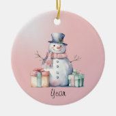 Pink Snowman mit Packungen Keramik Ornament (Vorne)