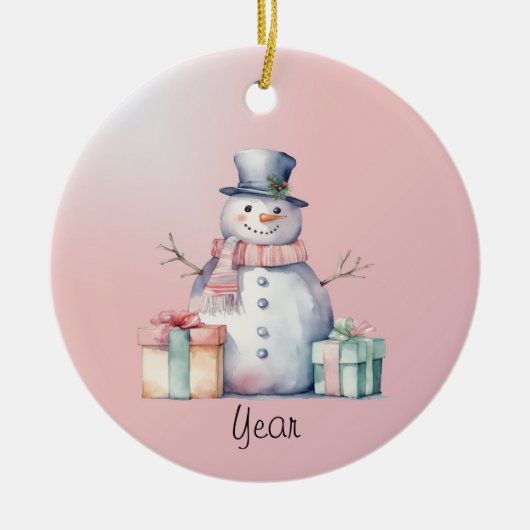 Pink Snowman mit Packungen Keramik Ornament (Vorne)