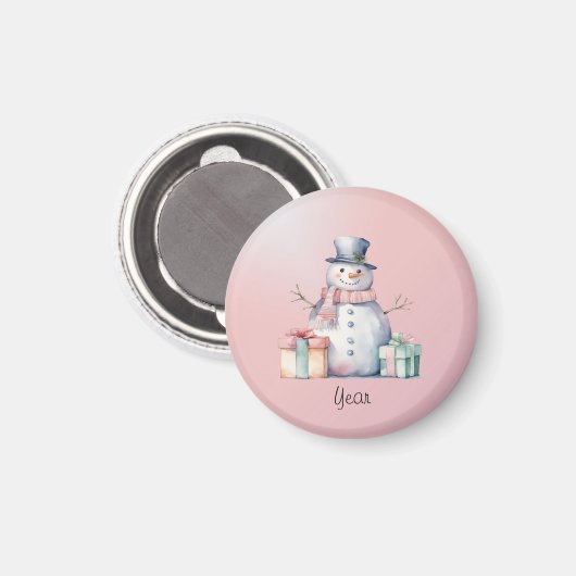 Pink Snowman mit Packungen Magnet (Vorderseite/Rückseite)
