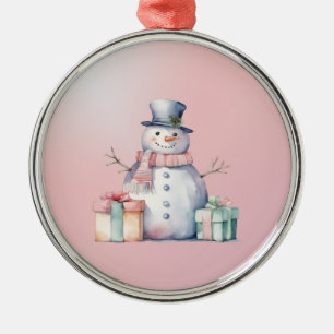 Pink Snowman mit Packungen Ornament Aus Metall